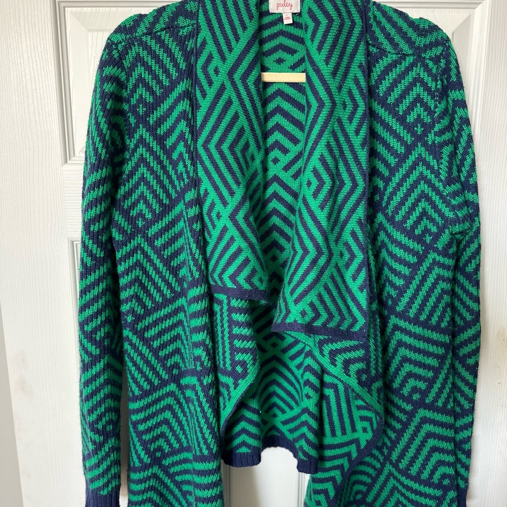 Pixley Geometric Green and Navy Cardigan